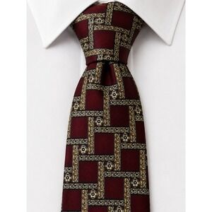Fierte s.r.l. Mens Burgundy Gold Geometric Tile Silk Tie Made in Italy 56 Inch